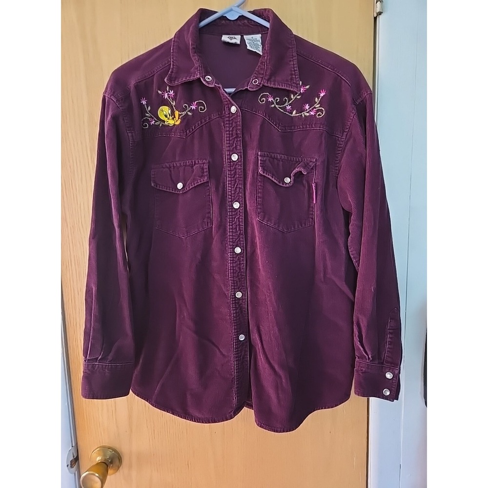 Looney Tunes Tweety‎ Bird Corduroy Shirt Womens Small Embroidered Western